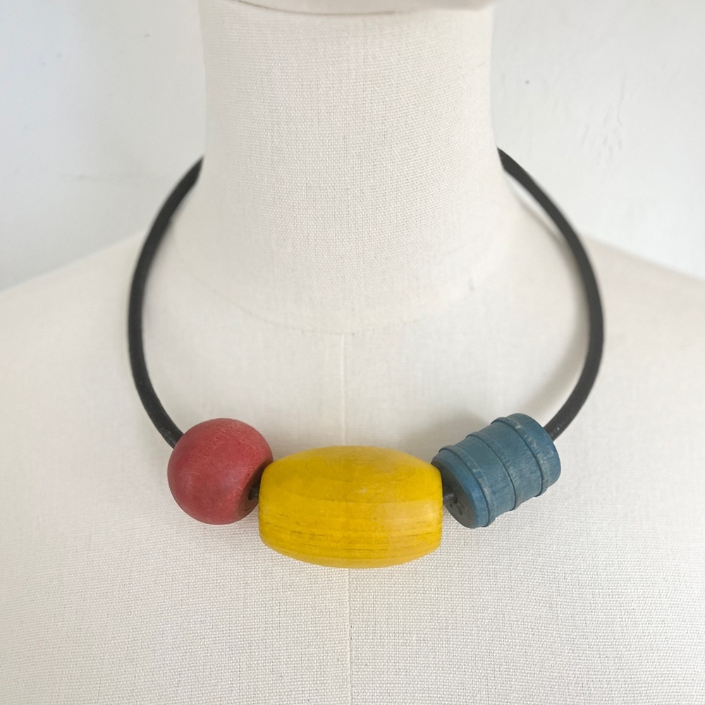 Handmade wood macrame bead necklace!